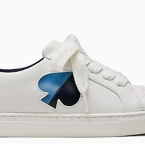 White Sneakers with Blue Spade Logo